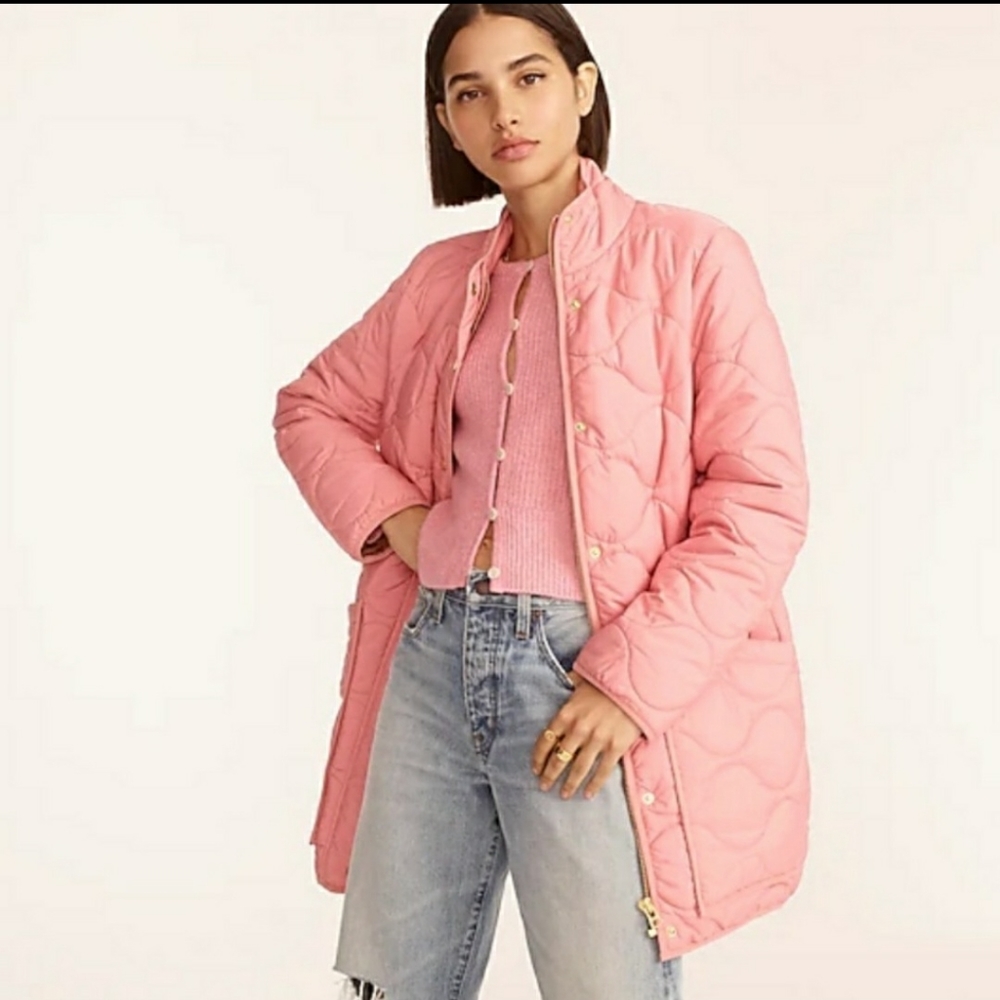 NWT J. Crew Quilted Cocoon Puffer Jacket Coat with Primaloft in Warm Rose Pink